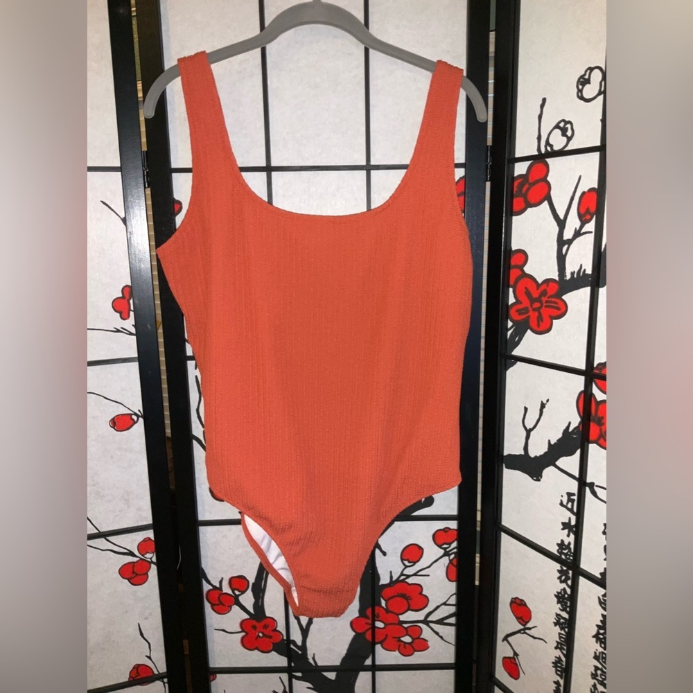 Womens Size XL Victoria Secret PINK Orange Textured Long Waisted Swimsuit